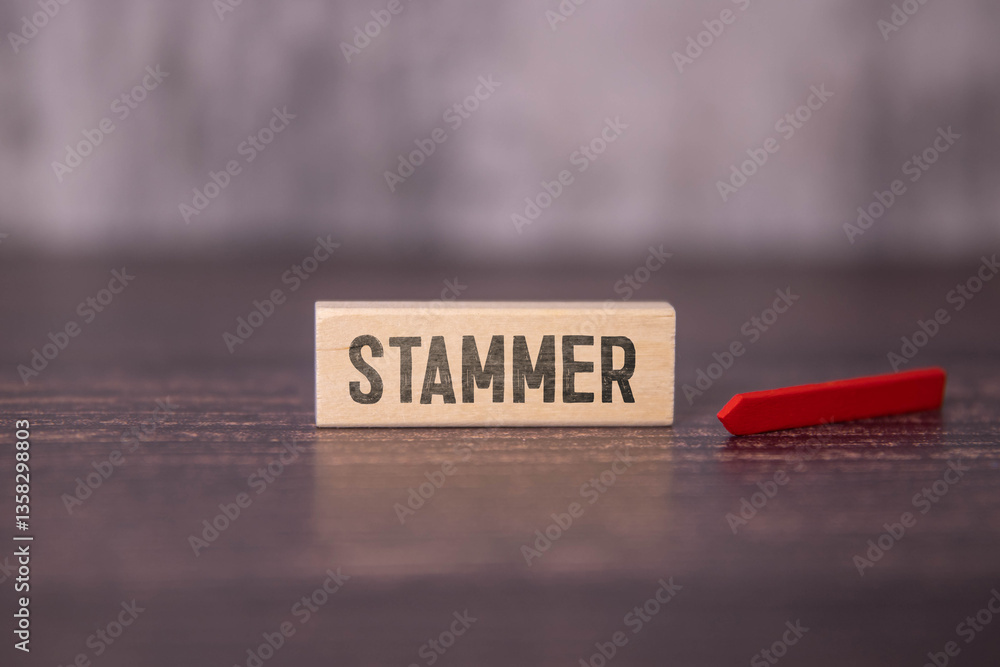 Poster top view blocks with word stammer on the white background with pills.