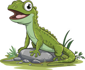 Fototapeta premium Cute cartoon lizard isolated on white background