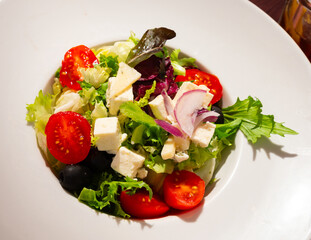 Fresh vegetable salad with cheese. High quality photo
