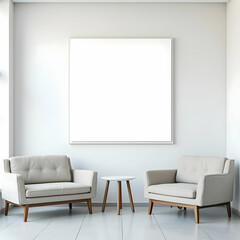 modern living room with sofa and a big screen on the wall isolated on white background 