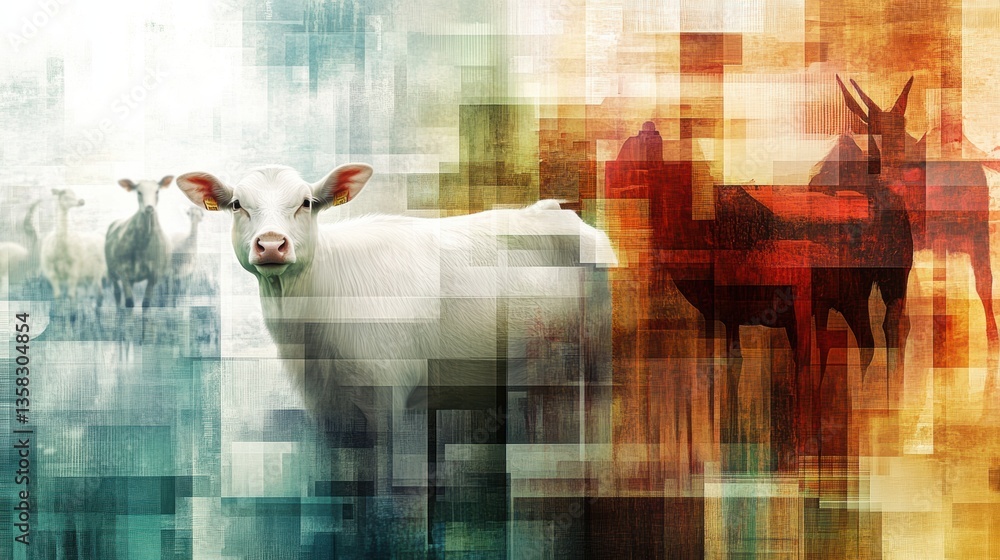 Aufkleber modern abstract mosaic collage featuring farm animals with soft gradients and textured artistic fini