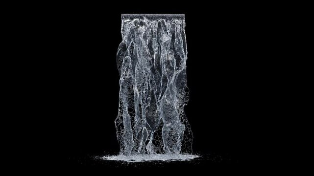 AI-generated illustration of a realistic waterfall seamlessly pouring against black background
