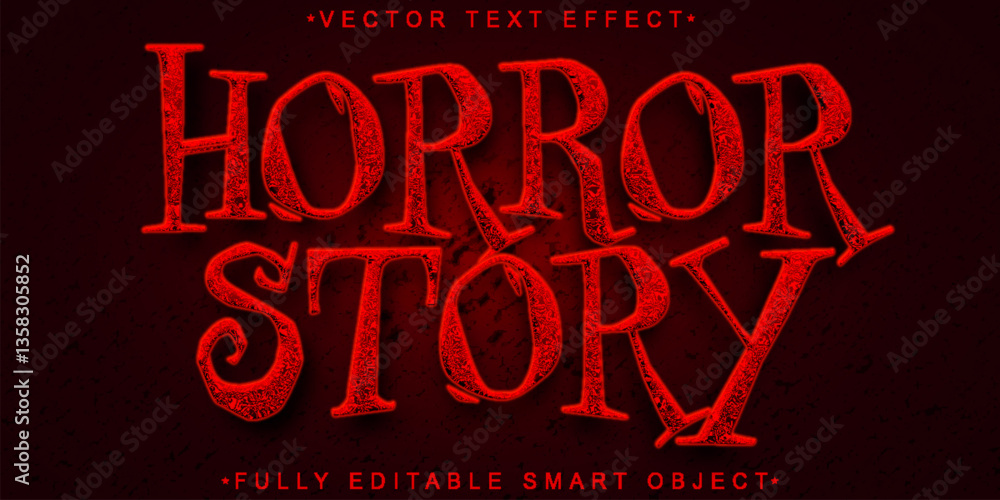Poster red cartoon horror story vector fully editable smart object text effect