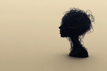 Abstract Silhouette of a Woman with Tangled Hair Design