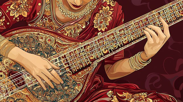 Indian woman playing a decorated string instrument