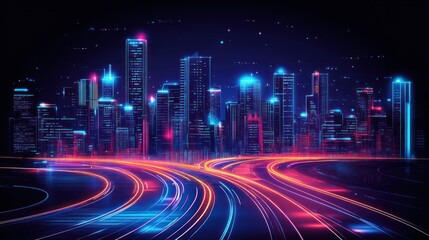 Futuristic city roads at night