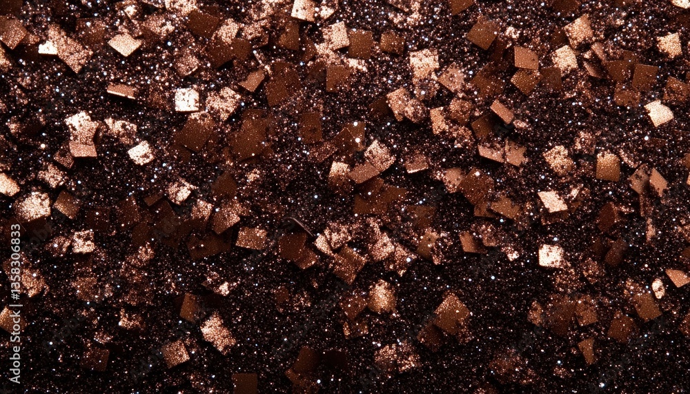 Poster Reflective brown gemstones and shimmering particles create a unique visual display on a dark surface, showcasing natural beauty in an artistic arrangement