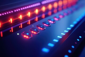 Neon Tech Control Panel Futuristic Interface CloseUp.
