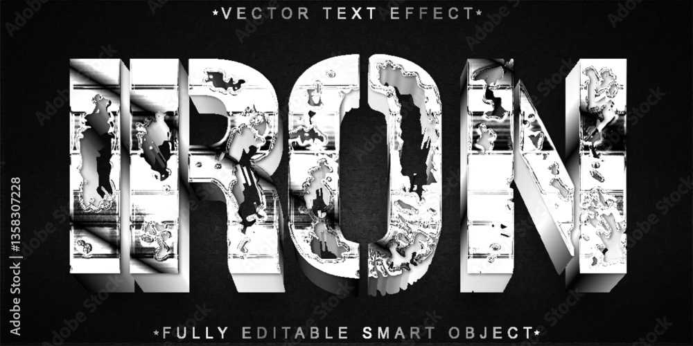 Poster silver iron vector fully editable smart object text effect