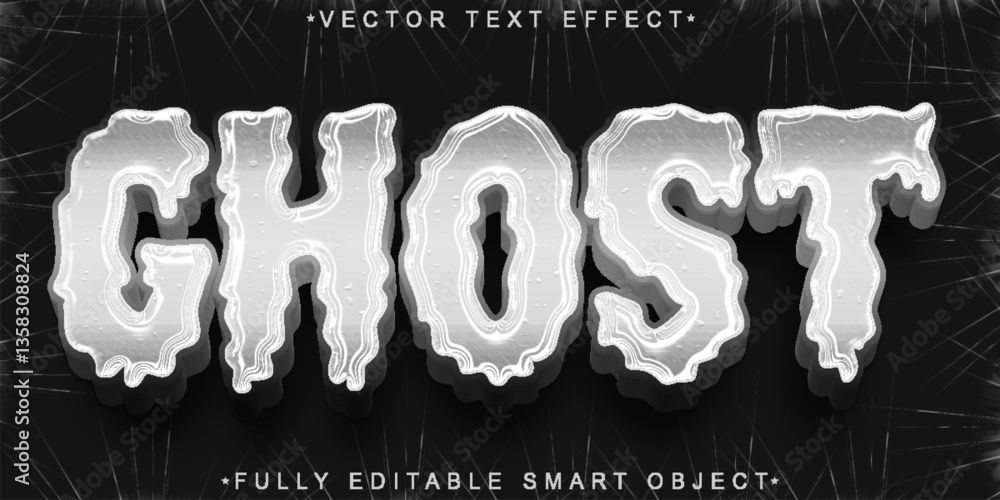 Aufkleber cartoon white ghost vector fully editable smart object text effect