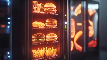 Automated food vending machine with illuminated menu