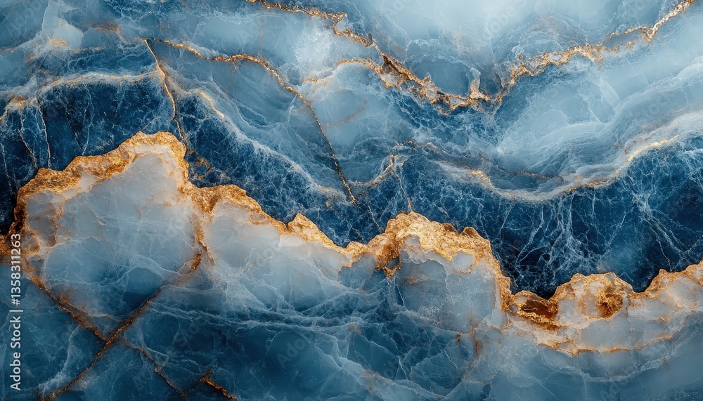 Poster marble texture with blue and golden veins creating an elegant and dramatic effect in a luxurious int