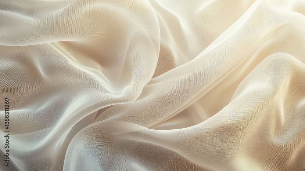 Poster soft transparent fabric draped elegantly, showing delicate texture and subtle light play for creativ
