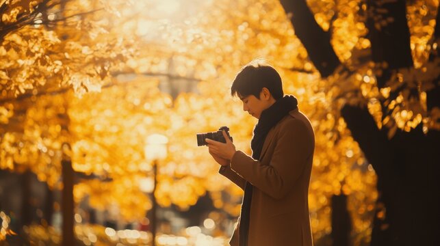 Adjusting Camera Settings in Autumn Park Light