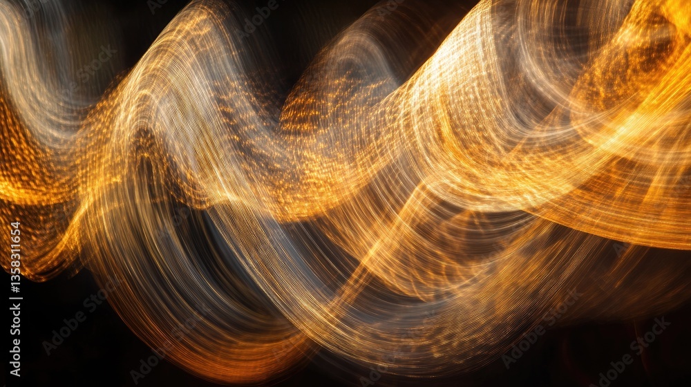 Aufkleber Abstract Motion of Golden Lights in a Wavy Pattern Creating a Captivating Illusion of Movement and Flowing Energy