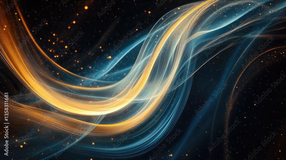 Aufkleber abstract colorful light waves with sparkles and dark background for creative design and digital art 