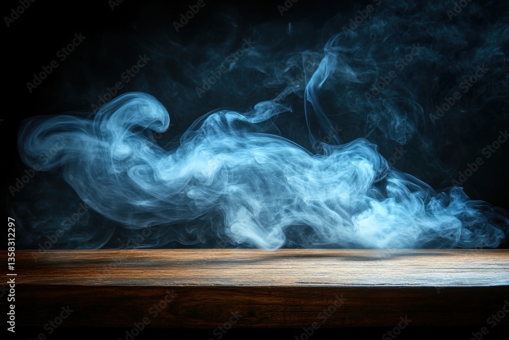Aufkleber wisps of smoke swirl gracefully above a wooden surface, creating an ethereal atmosphere in low light