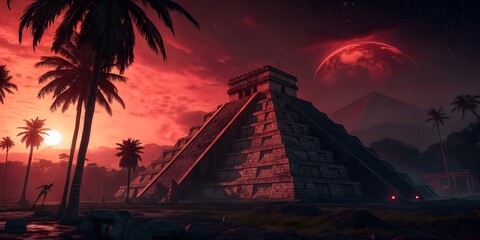 Red Planet and Ancient Pyramid: Mysterious Celestial Atmosphere