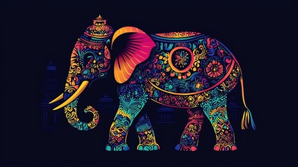 Obraz premium Vibrant elephant adorned with intricate, colorful floral patterns