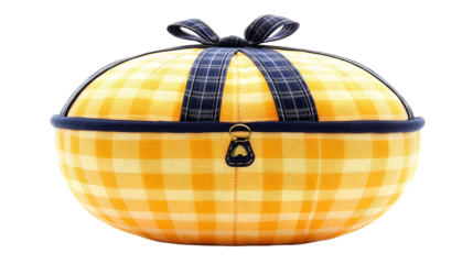 Isolated Basket Yellow Plaid Container with Checkered Fabric Object