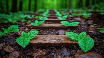 A trail surrounded by vibrant green leaves