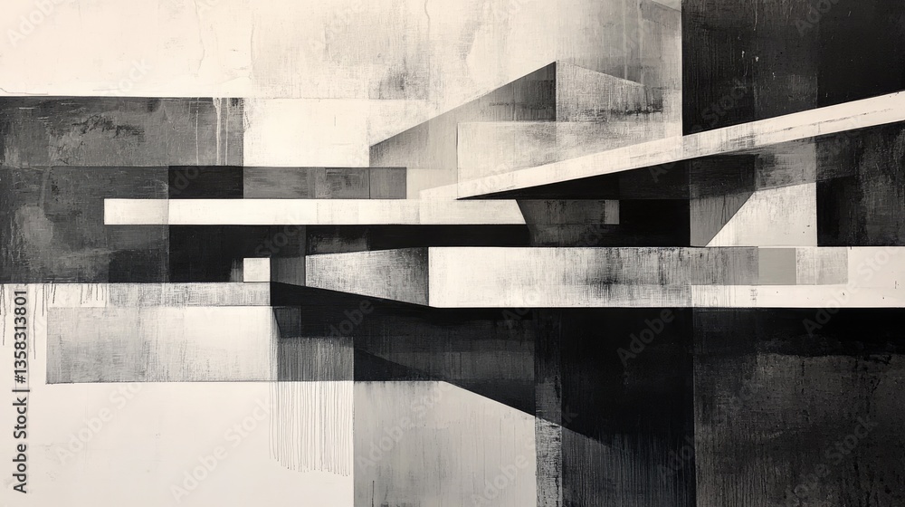 Poster abstract black and white geometric art with sharp lines and contrasting shapes in modern design aest