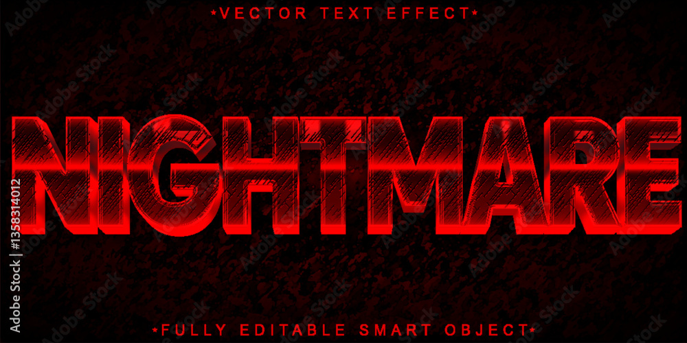 Poster red and black nightmare vector fully editable smart object text effect