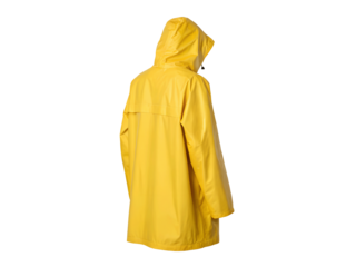 Stylish yellow raincoat on transparent background PNG, isolated high-resolution cutout image for product catalogs, clothing mockups, or marketing materials