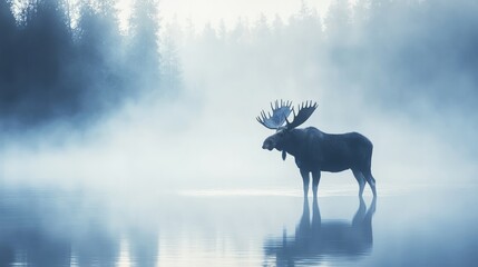 Generic Moose Standing Perspective Light Lake Photorealistic