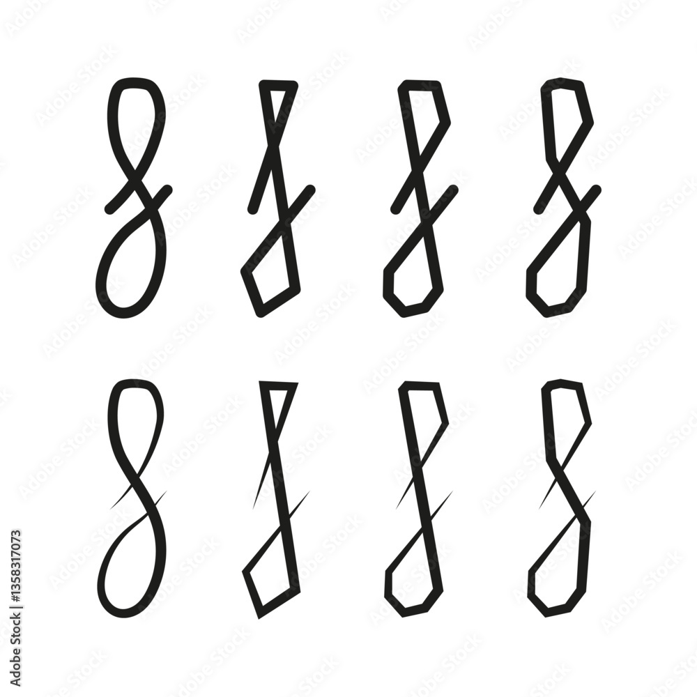 Poster infinity symbol set. abstract loop shapes. geometric curved elements. minimalist black design.