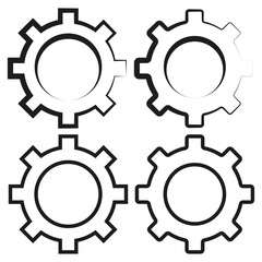 Gear system icon. Mechanical cog shape. Industrial engineering symbol. Black and white vector.