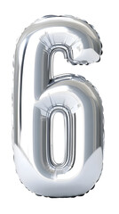 Fototapeta premium Isolated Silver Balloon Number Six for Party Celebration and Decoration