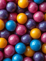Colorful assorted gumballs filling the entire frame with multiple hues