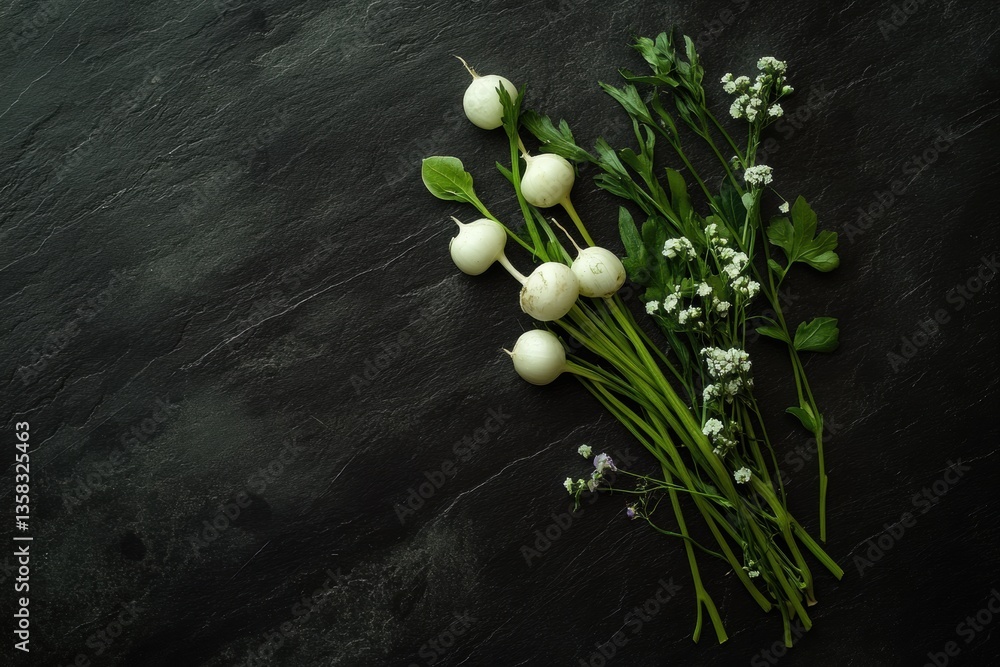 Poster Premium organic vegetables arranged elegantly on a dark slate background showcasing farm-to-table aesthetics and natural textures Generative AI