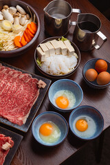 table setting at a japanese hotpot restaurant 
