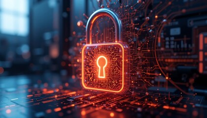 Glowing Padlock Cybersecurity Digital Data Protection Concept