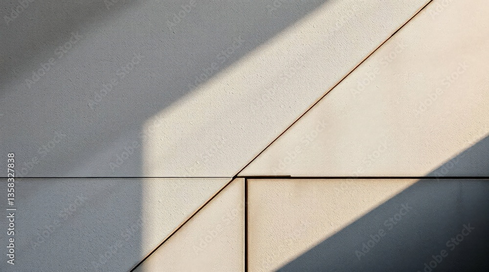 Poster a minimalist study of geometric shapes and shadows in a modern architectural setting featuring warm 