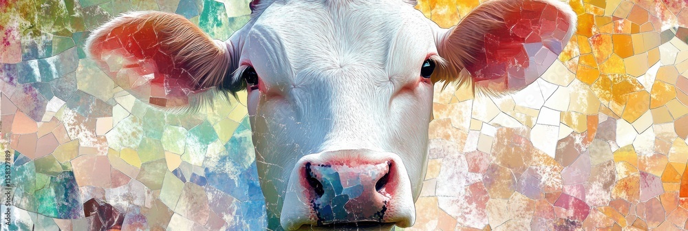 Poster modern abstract mosaic collage of farm animals featuring soft color gradients and textured artistic 