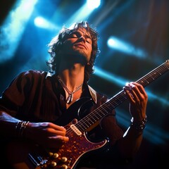 Obraz premium Generic Portrait Male Overview Lighting Stage Guitarist