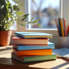 Generic Stack Colorful Scene Window Desk Notebooks