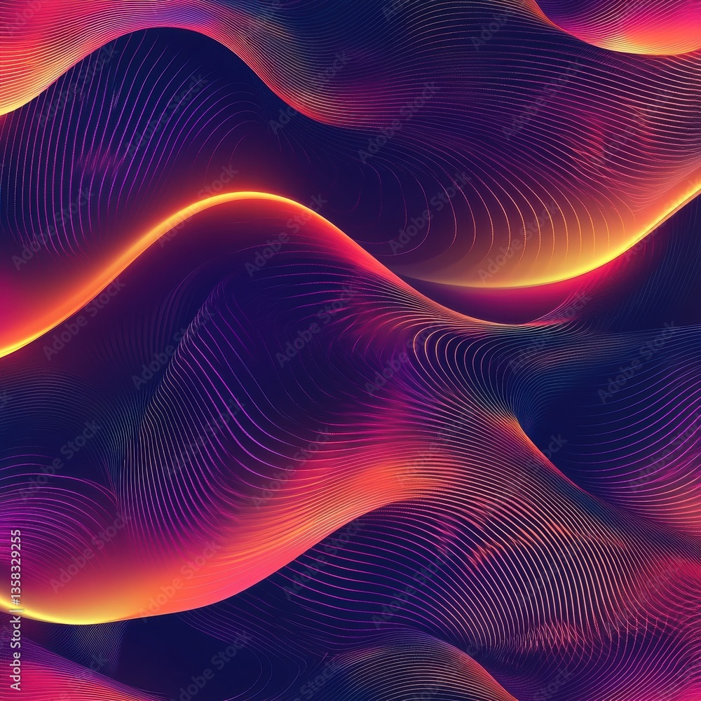 Aufkleber Seamless futuristic wave pattern with smooth curves and neon gradients creating a digital motion blur effect for modern design Generative AI