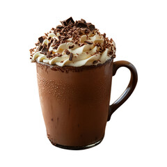 Close Up of Hot Chocolate with Whipped Cream and Chocolate Isolated on Transparent Background