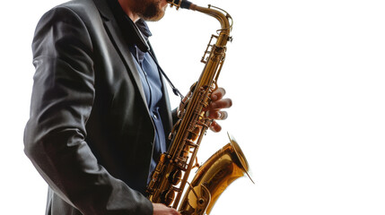 Naklejka premium Musician playing saxophone on transparent background