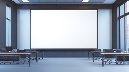 Blank poster displayed on a white background in a modern office room perfect for business or artistic use