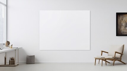 Blank poster on a white wall in an office space ready for creative input or professional branding