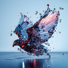A beautiful digital art of a bird crafted from liquid. It symbolizes freedom and the element of water perfect for art prints or website design.
