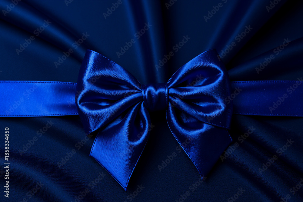 Poster a luxurious royal blue satin bow is centered on a draped fabric background. the elegant folds of the