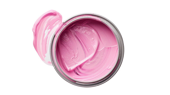 Open can of pink paint with brushstrokes on transparent background - Powered by Adobe