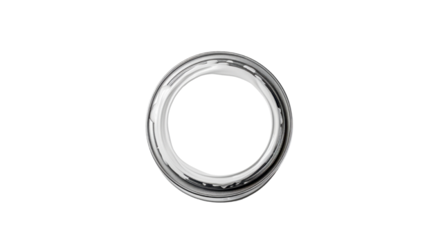 Metallic silver ring creating a circular frame on transparent background