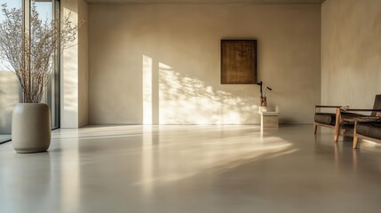 Fototapeta premium Elegant minimalist interior design showcase contemporary space photography sunlit environment aesthetic perspective